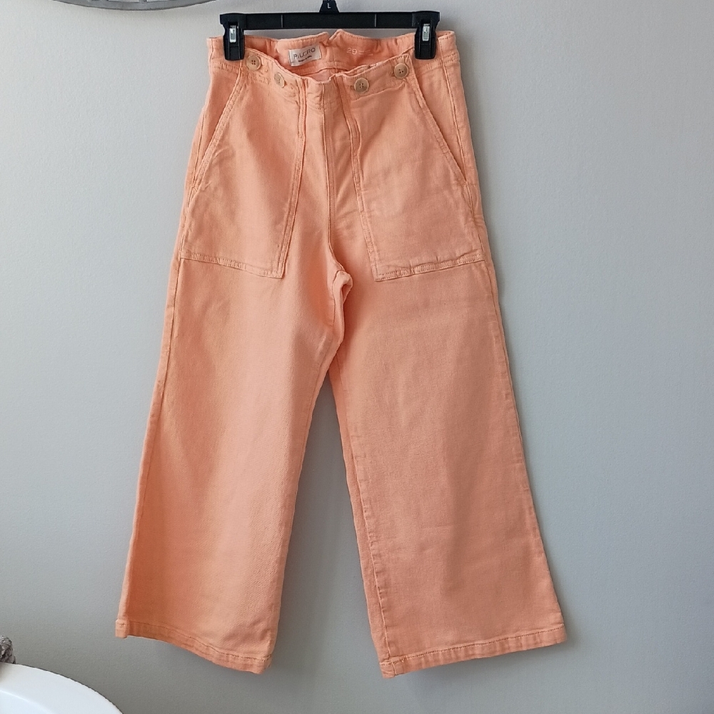 Pilcro Wide-Leg Pant Spring Peach Big Pockets Concealed Zip Button Detail Y2K